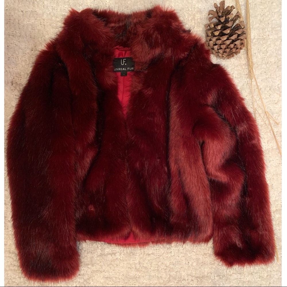Unreal Fur Red Faux Fur Jacket / size Small - Picture 3 of 6